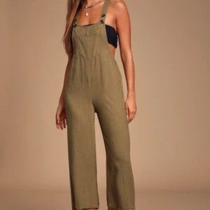 Lulu’s Torrey Olive Green Wide-Leg Overalls